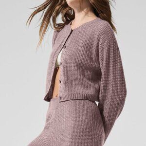 Alo Yoga Cashmere Plush Waffle Cardigan Mushroom Heather